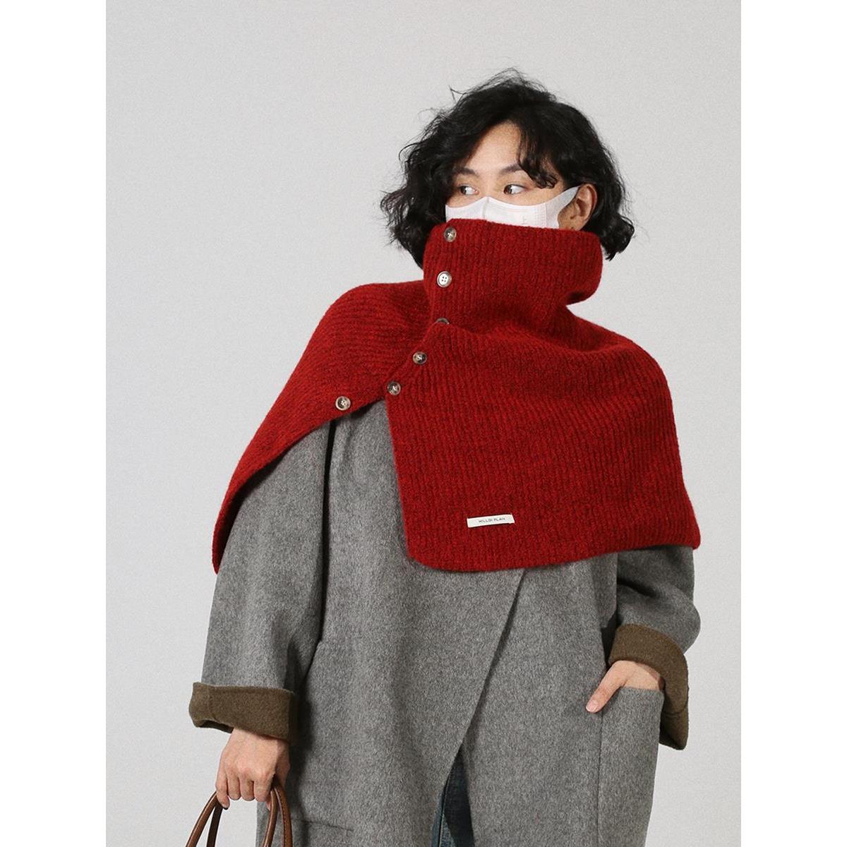 羊毛系扣有质感披肩多种穿法百搭保暖高领高级感极简搭配秋冬季女