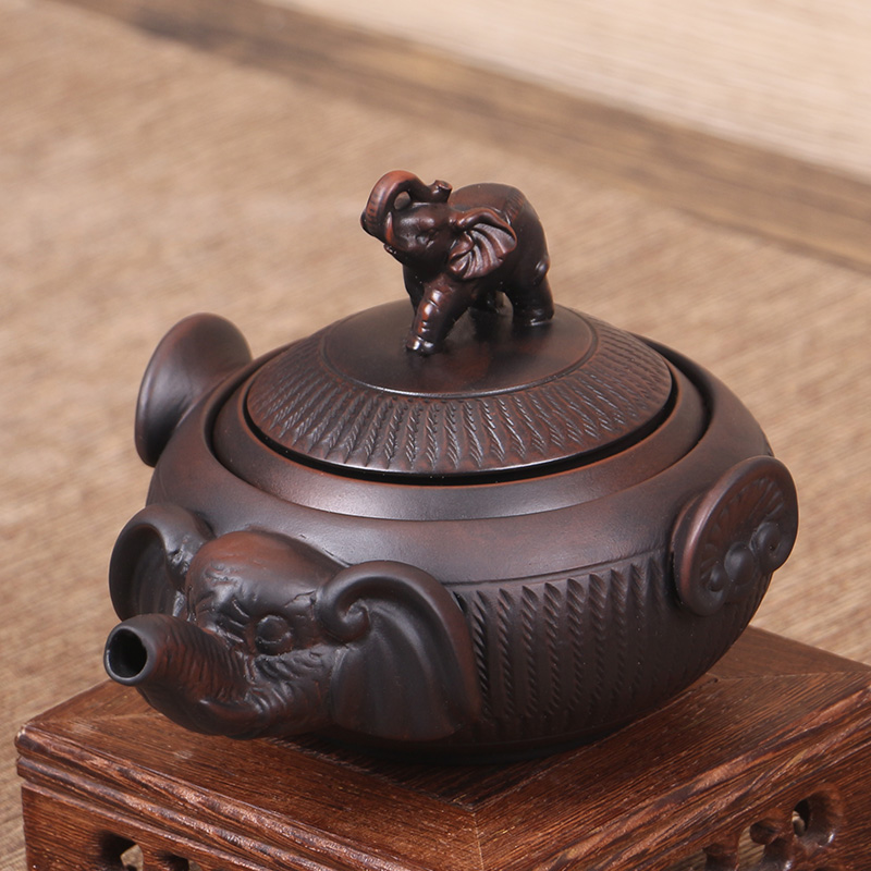 卜俗复古紫陶360度旋转手抓壶