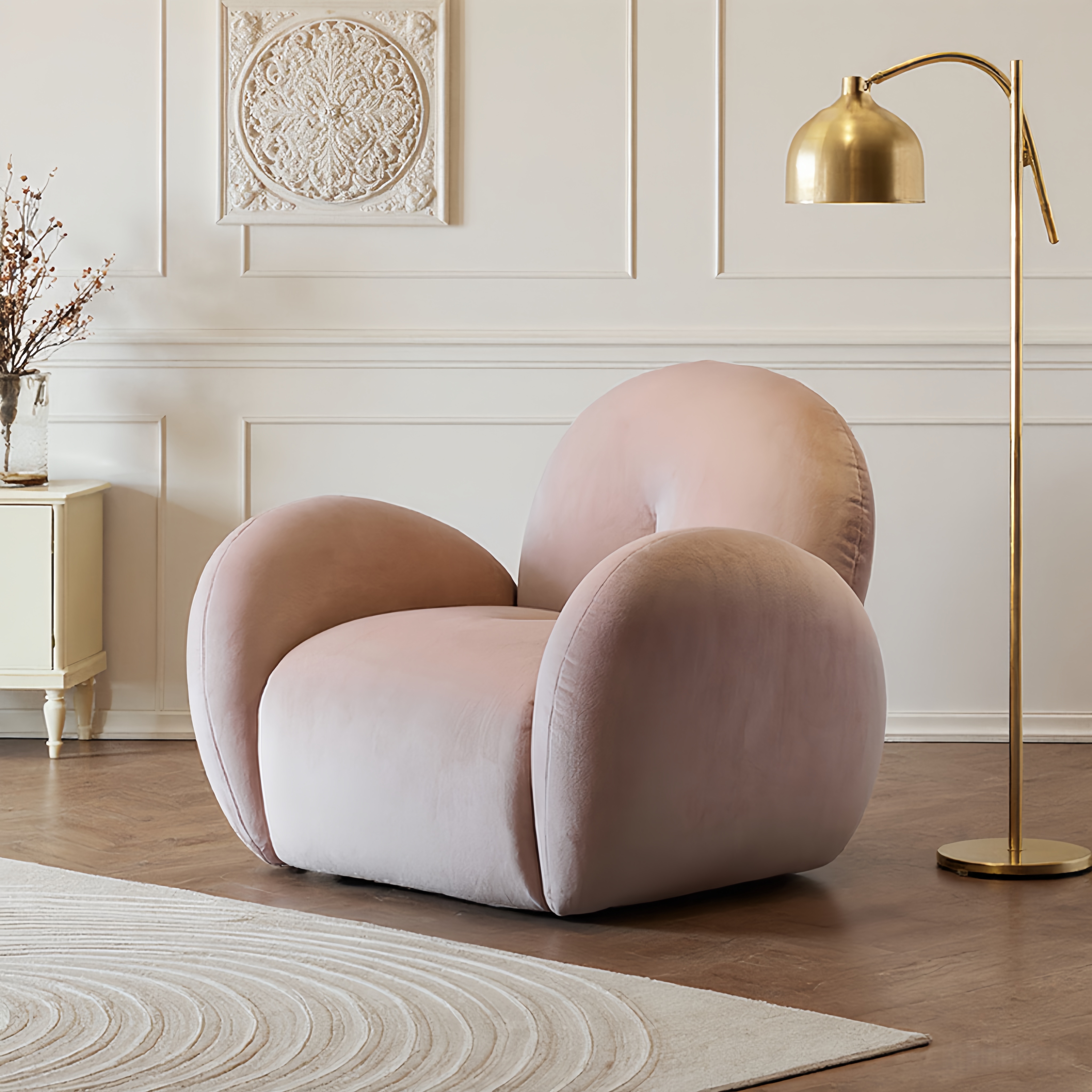 可旋转法式复古奶油风布艺沙发椅