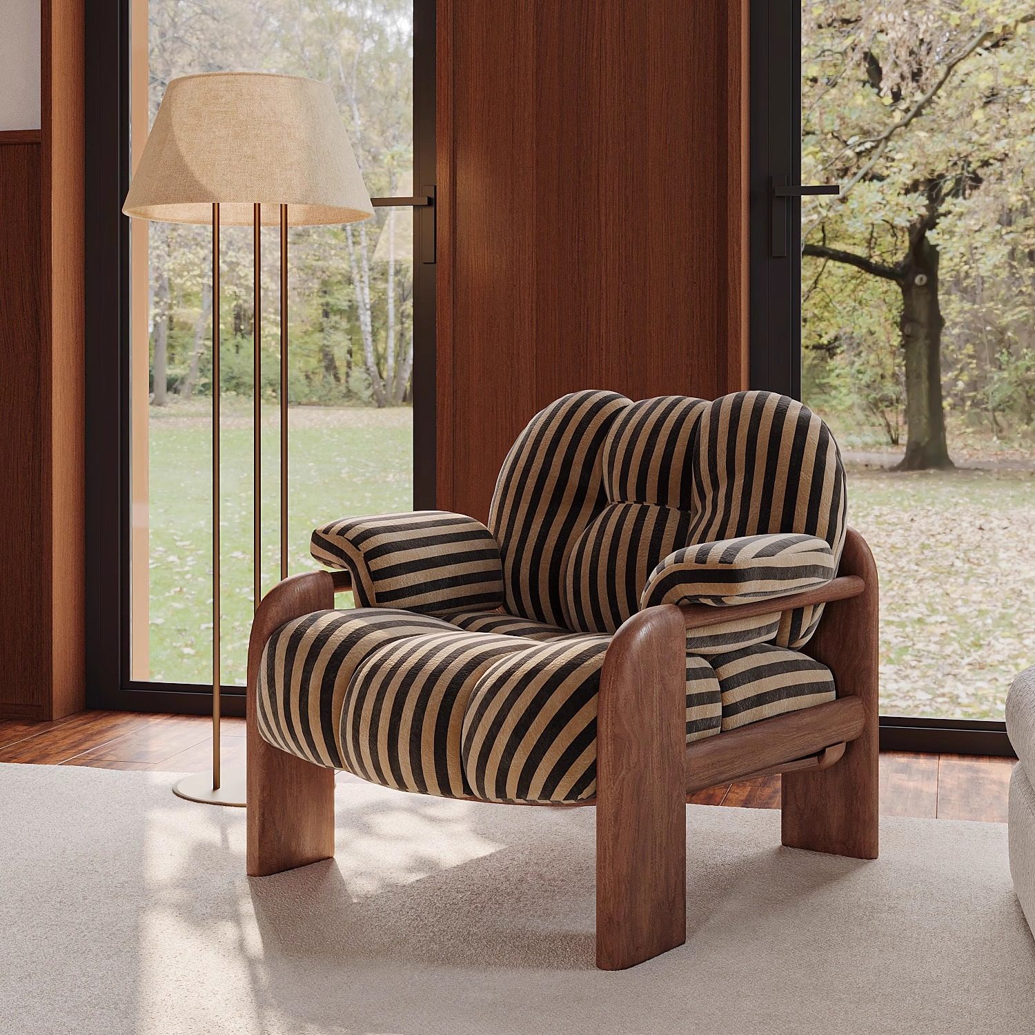 意式轻奢中古风实木单人休闲椅复古设计师款民宿酒店单人沙发椅