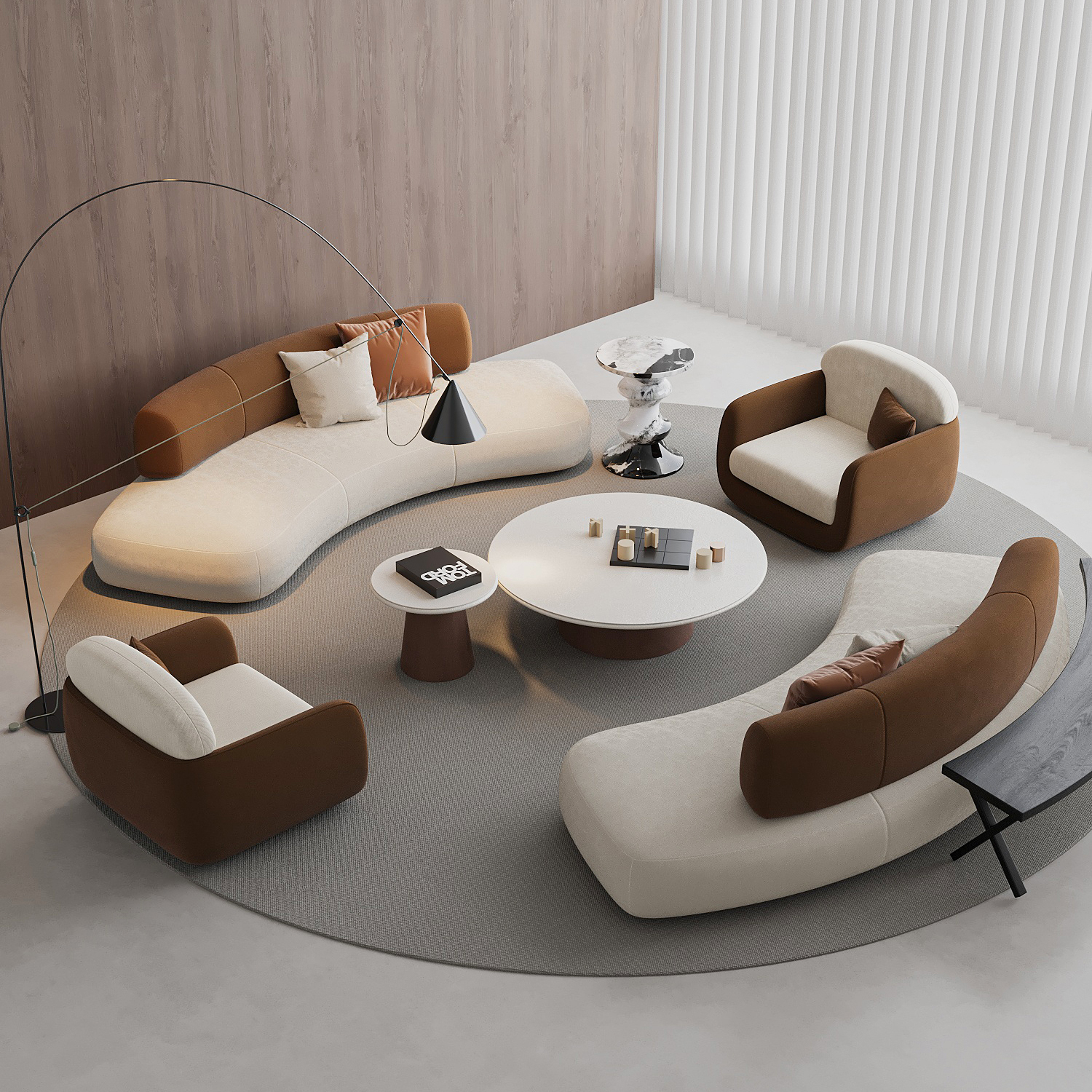 北欧轻奢弧形沙发单人沙发