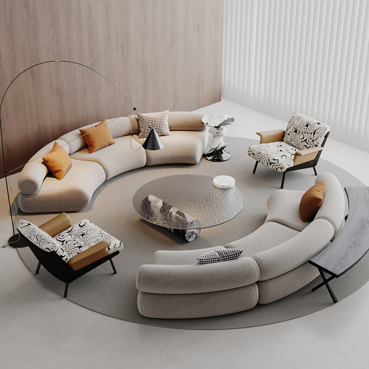 现代简约高级感休闲弧形沙发