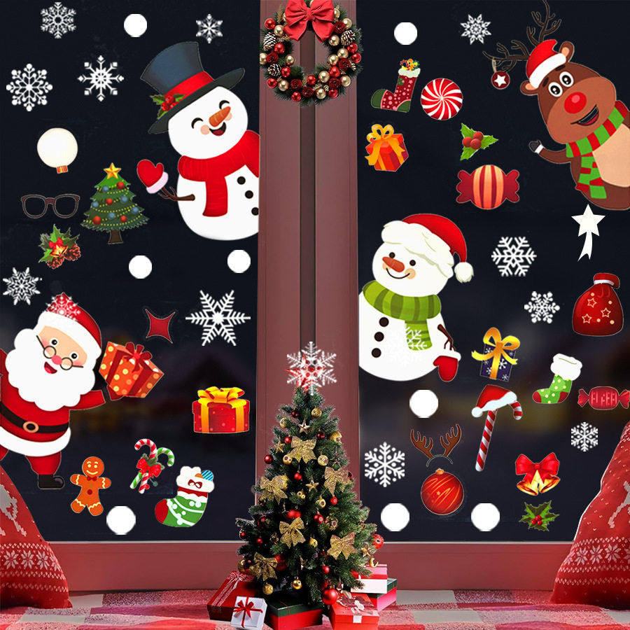 2026新款跨境圣诞装饰贴纸雪花麋鹿玻璃静电橱窗壁纸现货速发