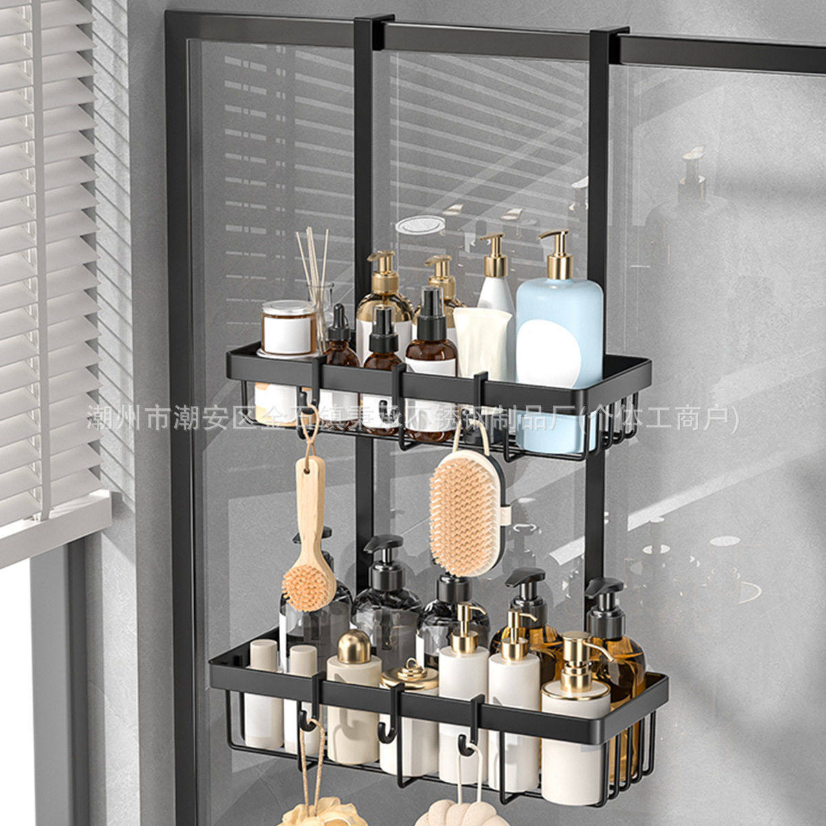 浴室门后双层置物架带背钩多功能卫浴用品挂架免打孔卫生间收纳架