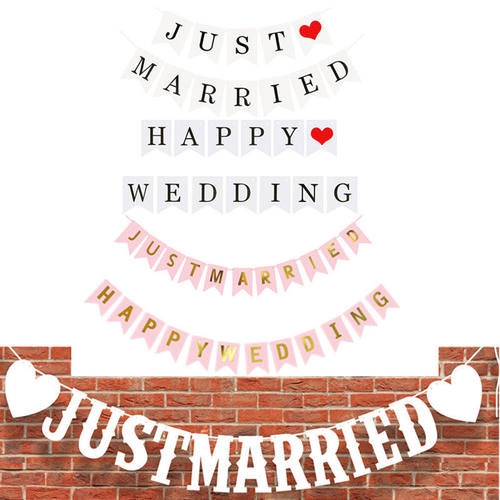 速卖通亚马逊新款烫金鱼尾拉花JUST MARRIED字母拉旗 舞台生日