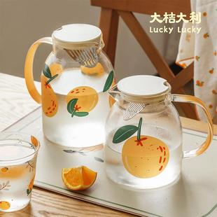 冷水壶 蓝莲花家居凉水壶玻璃水壶泡茶壶耐高温家用大茶壶水杯套装