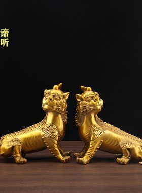 室内纯铜地藏王坐骑独角神兽黄铜铜摆件客厅办公室装饰开业礼品