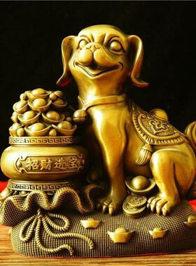 室内纯铜狗摆件铜f钱袋狗聚宝盆狗狼狗家居办公室桌面装饰