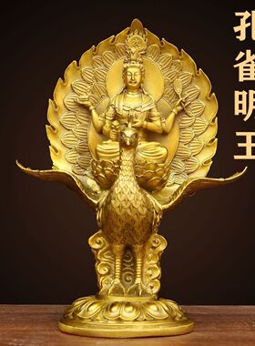 纯黄铜孔雀明王佛母像摆件不动多罗菩萨铜像居家玄关佛堂供奉铜像