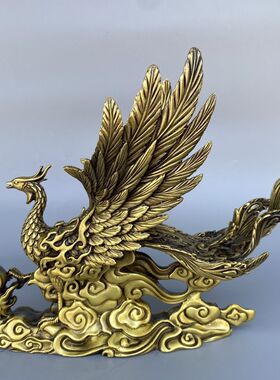 室内室内纯铜凤凰摆件客厅电视柜玄关办公室乔迁婚房装饰铜