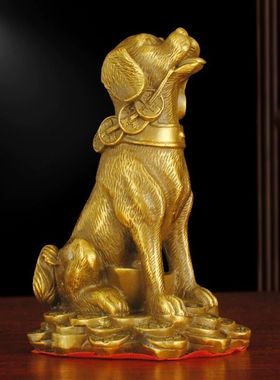 纯铜狗摆件金钱狗生肖狗元宝狗防小三寓意招财客厅卧室摆件工艺品