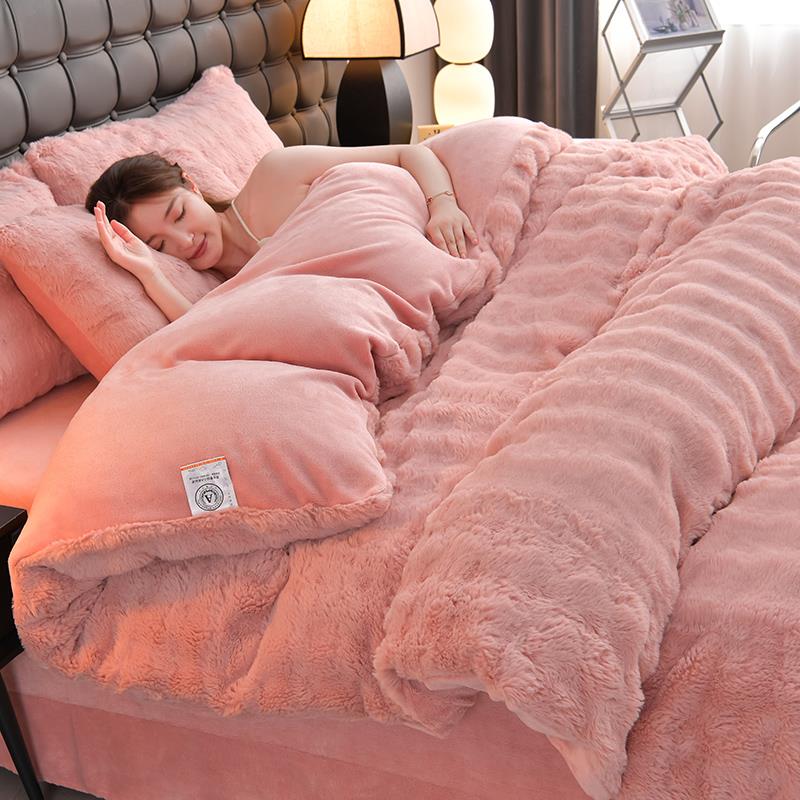 冬季高端兔兔绒加厚床上四件套ＡB面双面加绒牛奶珊瑚绒床单被套3