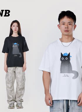 FNB新款美式卡通小猫短袖T恤