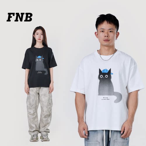 FNB新款美式卡通小猫短袖T恤
