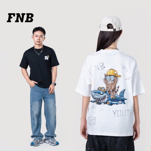 FNB夏季手绘涂鸦宽松潮牌T恤