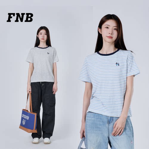 FNB2026夏季撞色条纹圆领短袖T恤