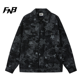 FNB美式 宽松潮牌情侣百搭夹克 高街风星星印花扎染牛仔外套男女款