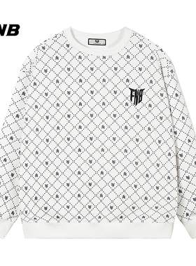 FNB老花满印字母圆领卫衣男女款宽松美式潮牌长袖刺绣潮流情侣款