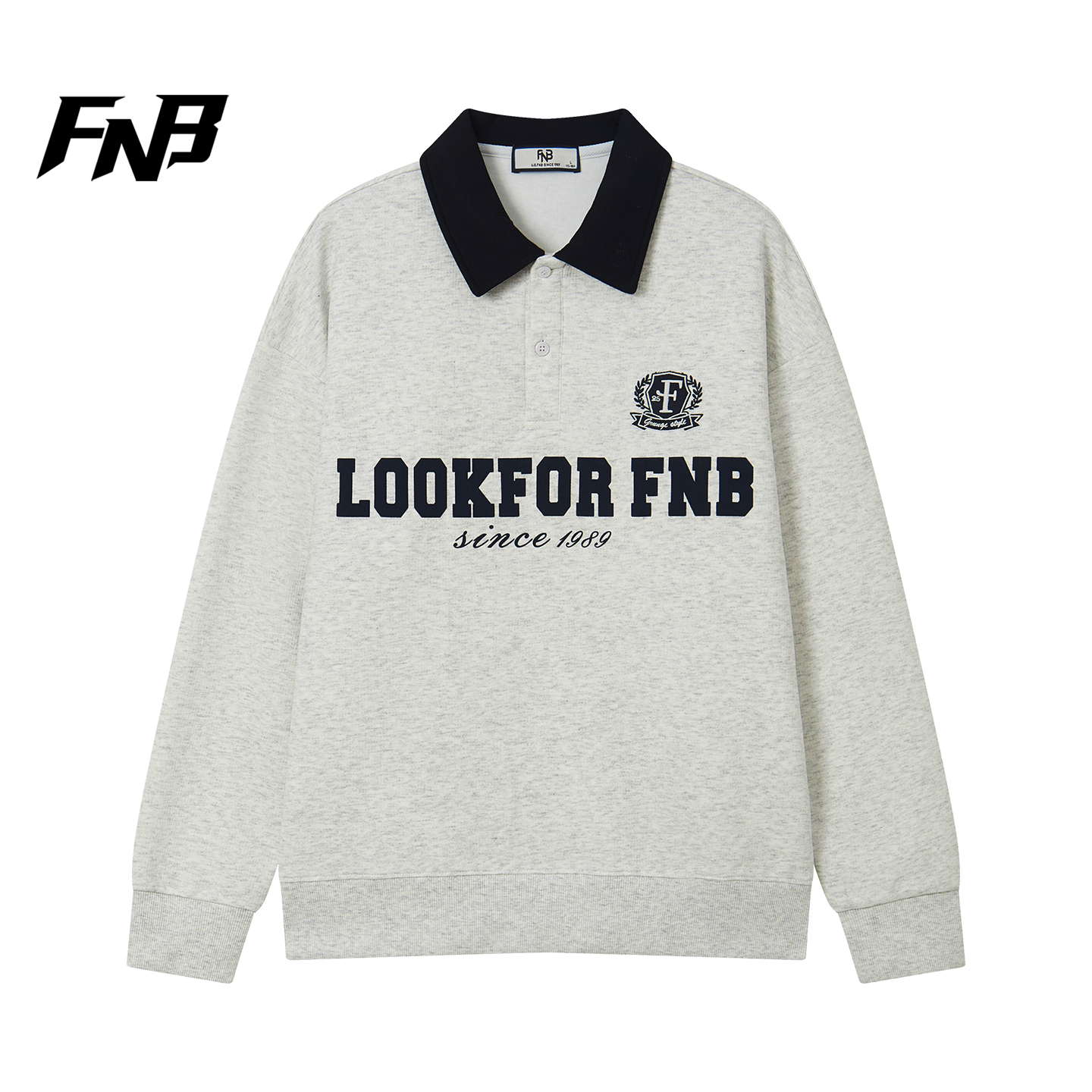 FNB美式复古学院风翻领卫衣男女字母印花宽松百搭衬衫上衣情侣秋