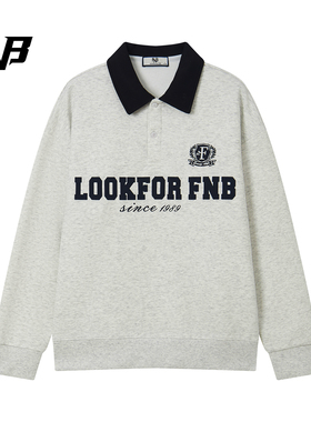 FNB美式复古学院风翻领卫衣男女字母印花宽松百搭衬衫上衣情侣秋
