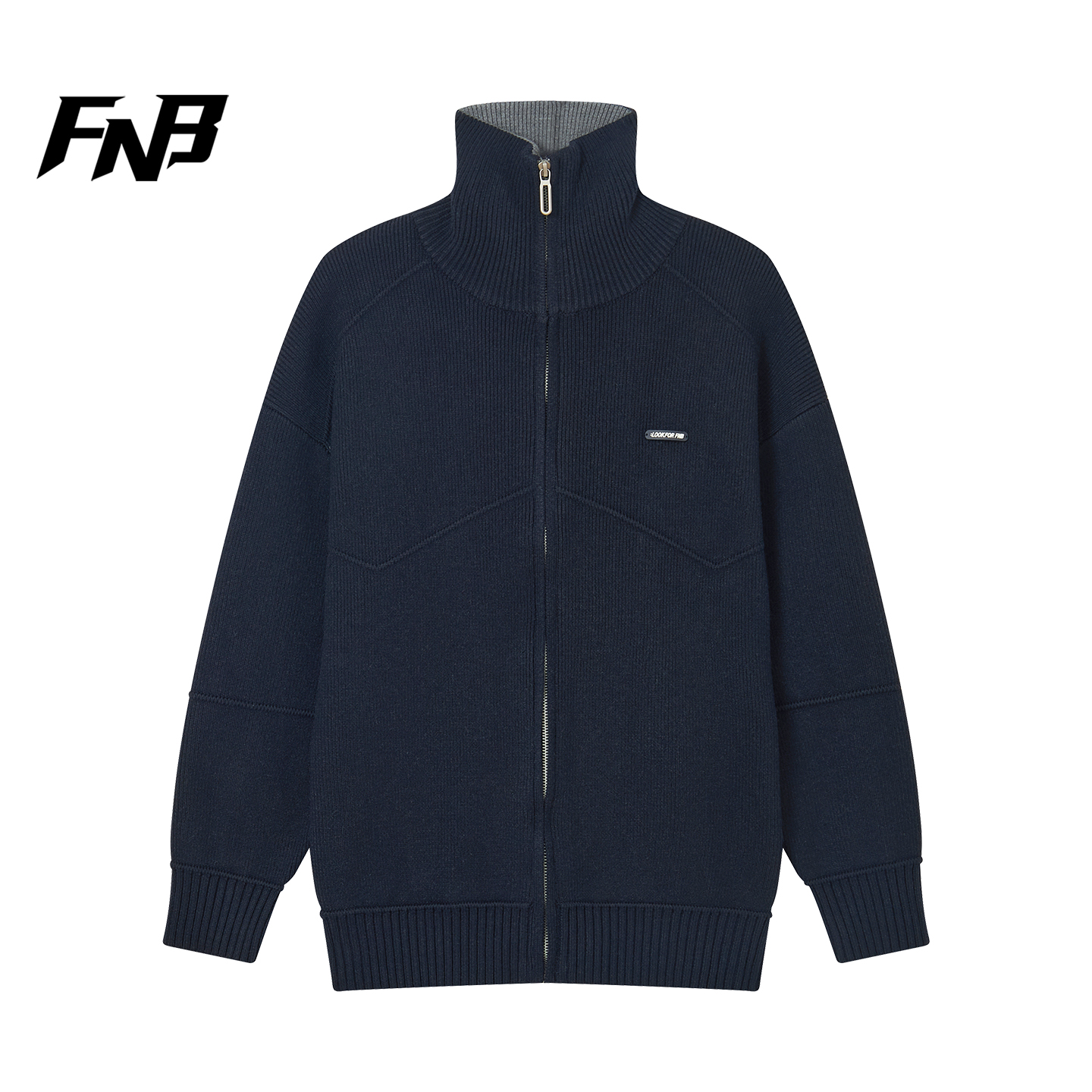 FNB美式复古高领拉链秋冬针织开衫男女宽松休闲保暖情侣毛衣外套