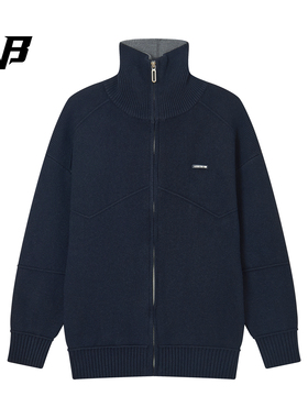 FNB美式复古高领拉链秋冬针织开衫男女宽松休闲保暖情侣毛衣外套