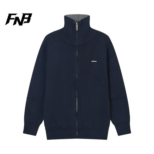 FNB美式复古高领拉链秋冬针织开衫男女宽松休闲保暖情侣毛衣外套