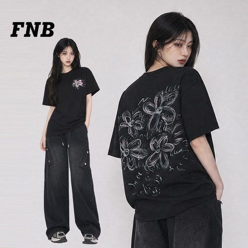 美国FNB潮牌手绘涂鸦花朵短袖T恤