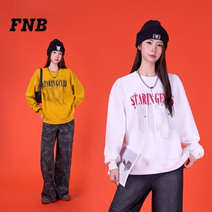 美国FNB美式字母印花圆领卫衣女宽松百搭长袖上衣潮牌情侣款