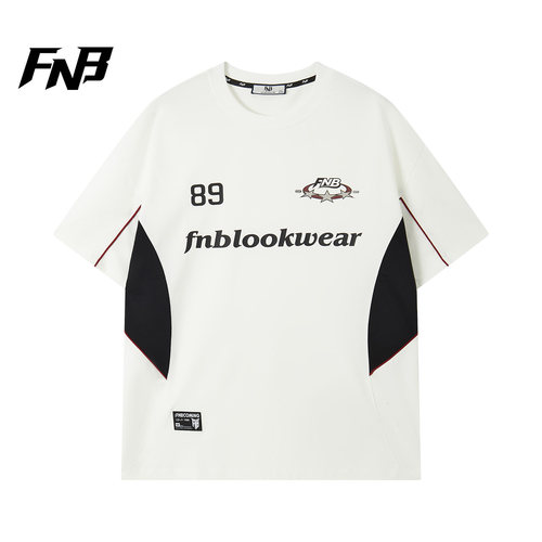 FNB撞色拼接宽松字母短袖T恤