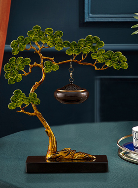 中式仿真复古轻奢黄铜迎客松装饰客厅玄关茶桌书房客厅办公室摆件