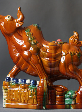 陶瓷牛摆件唐三彩特大牛气冲天水牛扭转乾坤特大生肖牛斗牛老黄牛