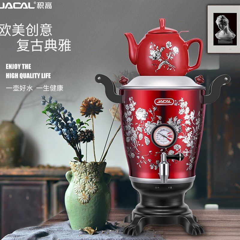 积高GL-T19电热水壶家用烧水壶复古印花子母茶炊壶商用大容量保温
