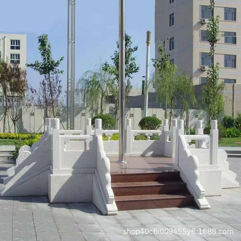 汉白玉升旗台广场花岗岩石栏杆护栏大理石石材栏板河道护河围栏图片