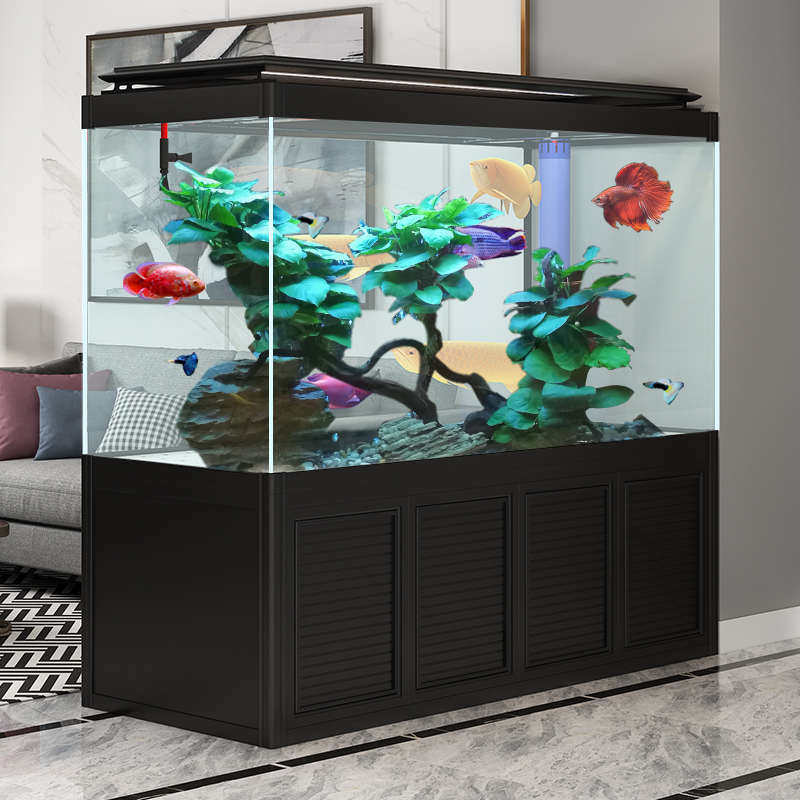 鱼缸客厅大型水族箱超白玻璃屏风隔断柜玄关底滤免换水金银龙鱼缸