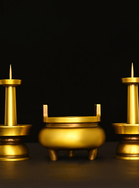 新品五供香炉摆件纯铜香炉烛v台花瓶一套家用关公观音财神佛前佛