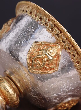 新品尼泊c尔纯铜鎏金八吉祥酥油灯家用蜡烛烛台长明灯摆件酥油灯