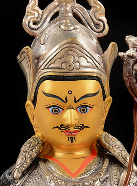 新品莲花生大士铜像全铜尼泊尔古色鎏金鎏银家用现X代10寸摆件