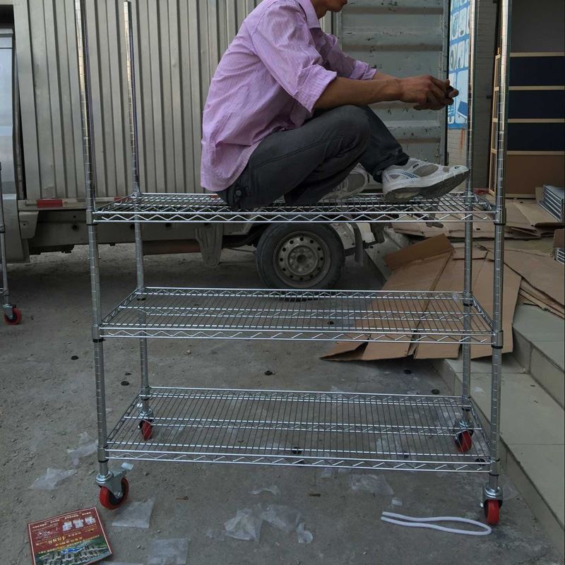 极速仓库不锈钢货架家用带轮线网移动置物架N镀铬防静电物料架展