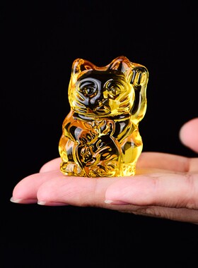 极速黄水晶琉璃招财猫摆件办公室家居G装饰品工艺品集财吸财开业