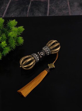 极速2024新款藏式天珠九股金刚杵D摆件黄铜三面普巴金刚橛家用尼