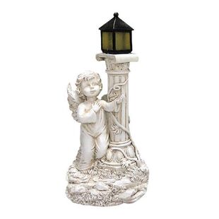 极速Outdoor Solar Cherub Garden Statue Solar Garden Fig.urin