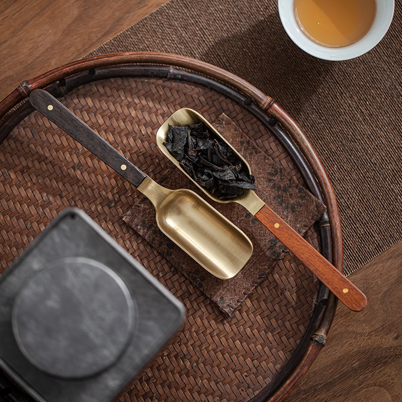 铜木茶勺 茶铲高档茶具配件取茶叶勺子工具取茶器茶匙黑檀木茶铲