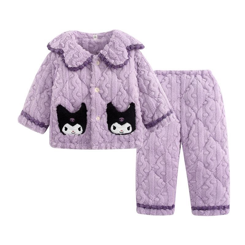 冬季儿童加厚三层夹棉睡衣法兰绒亲子装棉衣女童中大童家居服套装