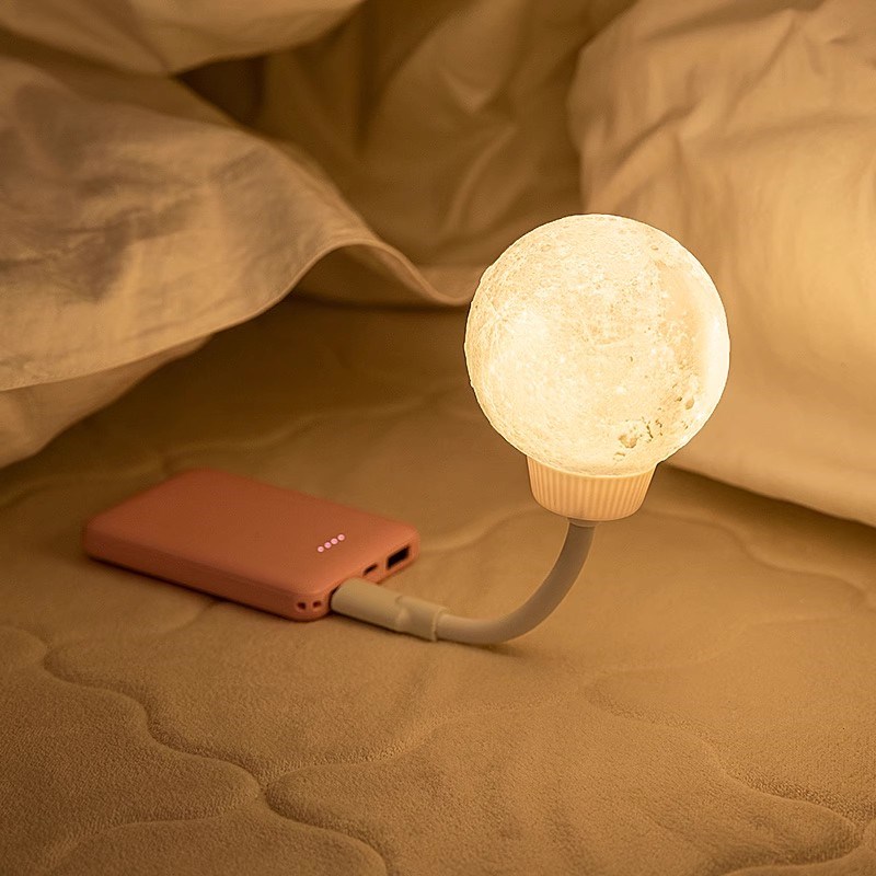 智能语音声控制小夜灯LED柔光感应家用卧室睡眠遥控月球床头台灯