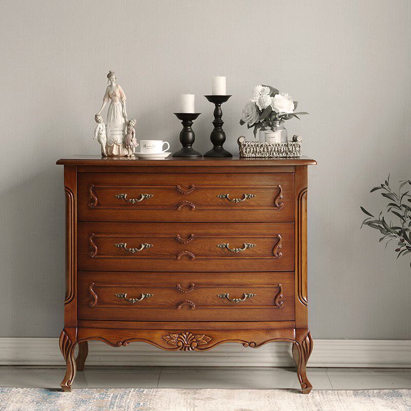 美式乡村复古典实木斗柜欧式卧室三斗橱法式轻奢抽屉玄关储物柜子