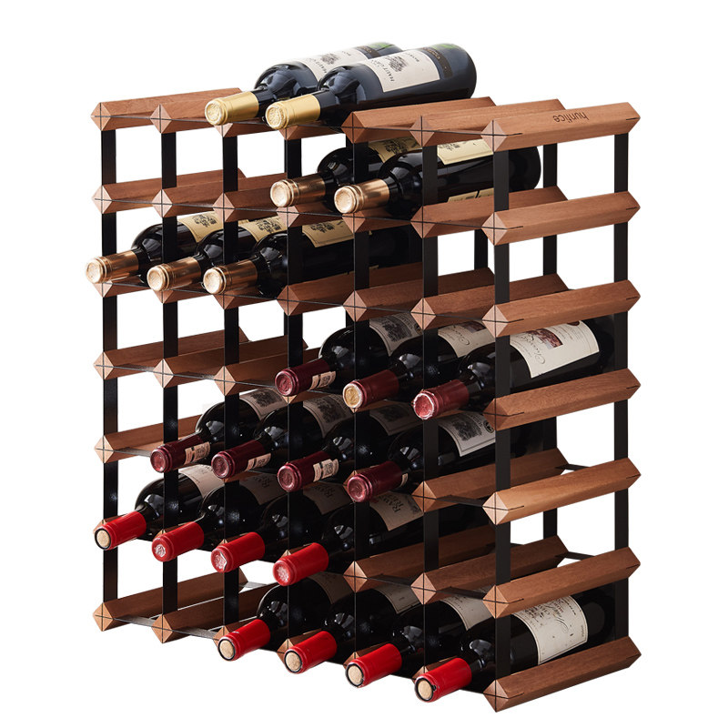 榉木0.7米红酒架创意格子红酒瓶摆件简约家用木质酒格酒瓶架子