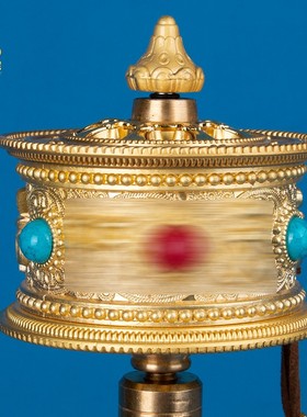 西藏手转转轮合金家用藏式手持转金桶学院家居摆件装饰手摇转金简