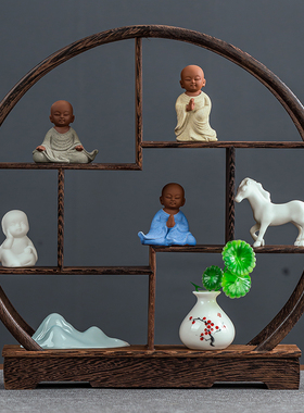 新中式博古架摆件实木小型茶桌客厅玄关办公室电视柜书房家居装饰