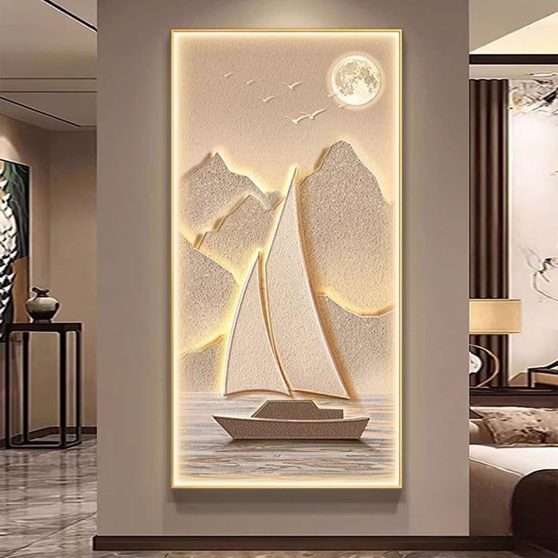 壁灯一帆风顺玄关装饰画大气楼梯LED发光走廊过道灯画正对门挂画